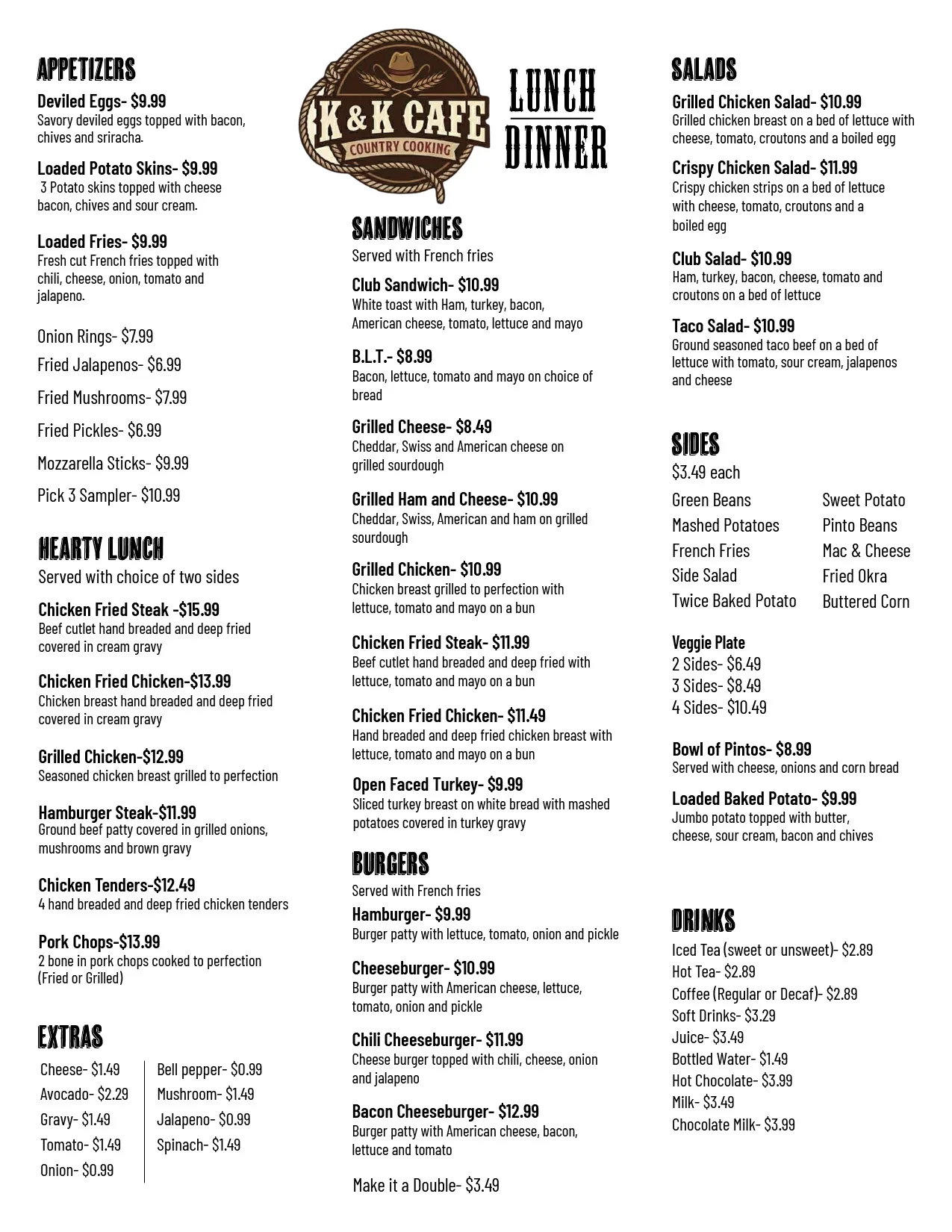 K&K Cafe Lunch Menu